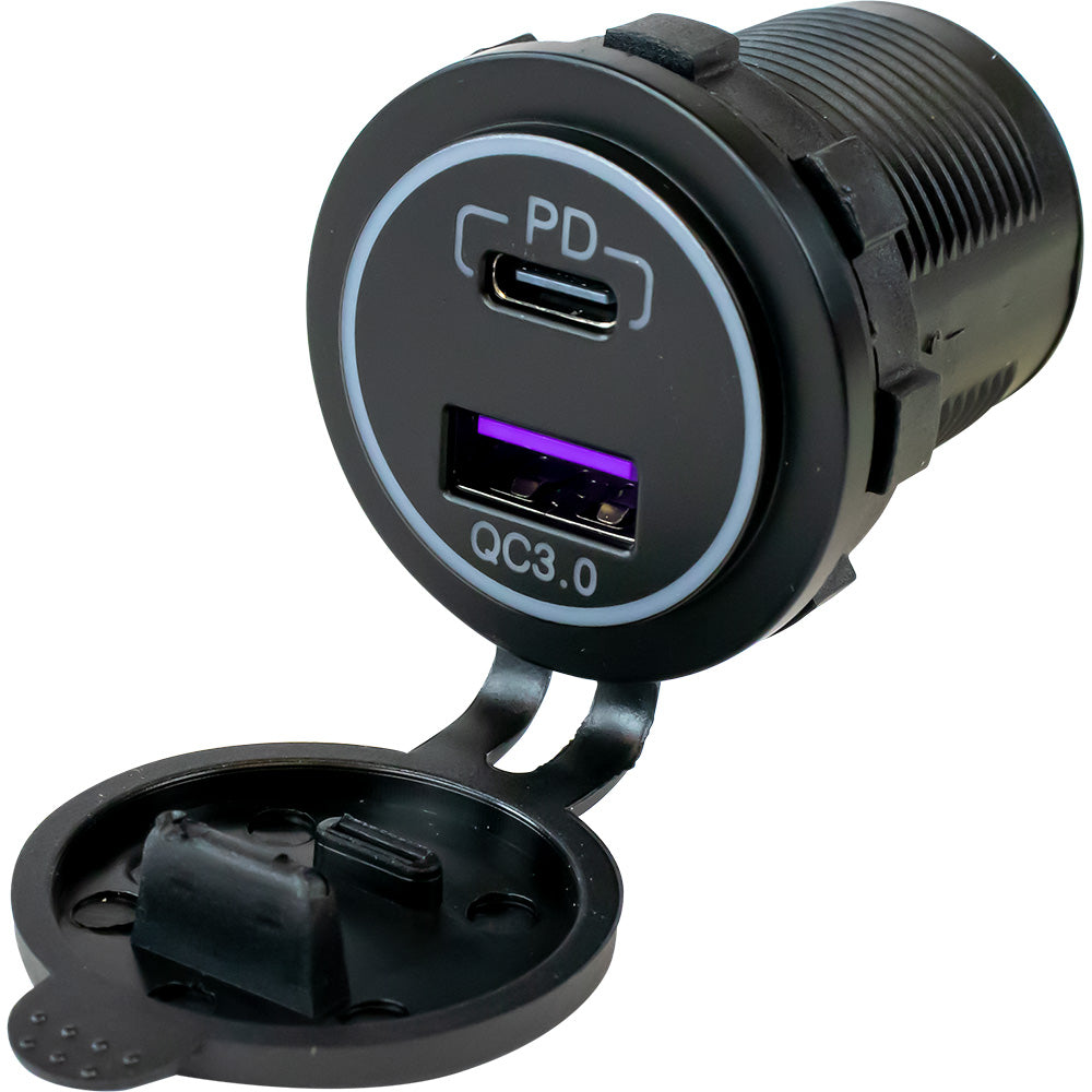 Sea-Dog USB 3.0 USB-C power socket accessory with out light, designed for marine electronics and power connections.