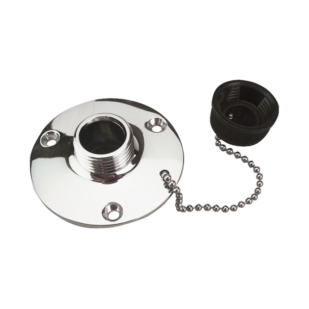 Chrome-plated brass Sea-Dog Washdown Water Outlet, marine accessories for easy water discharge on boats.