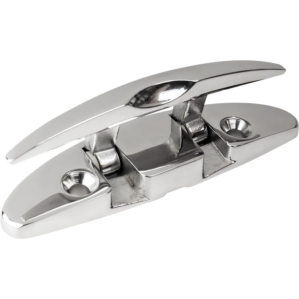 Sea-Dog 5-inch oval stainless steel folding cleat for boating and marine use, shown in a close-up image