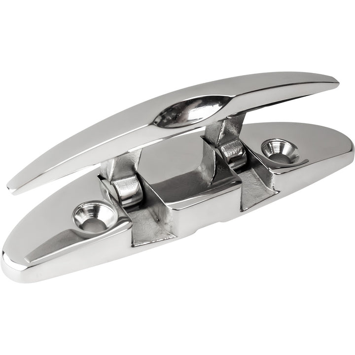 Sea-Dog 5-inch oval stainless steel folding cleat for boating and marine use, shown in a close-up image