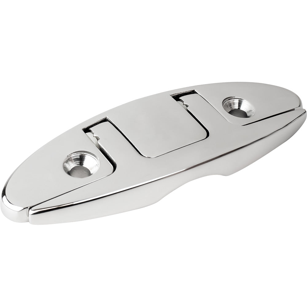 Sea-Dog 5-inch oval stainless steel folding cleat for boat and dock applications, shown in a close-up image.