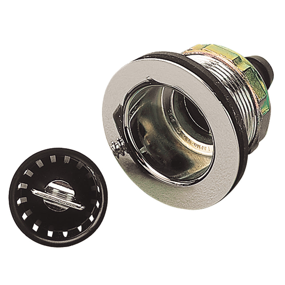 Sea-Dog deck and galley sink drain with strainer, 2-inch openings, 5/8-inch barb for marine plumbing applications