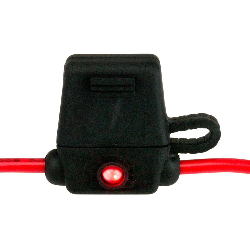 Sea-Dog ATO/ATC style inline LED fuse holder for up to 30A, featuring a fuse block and protective cover.