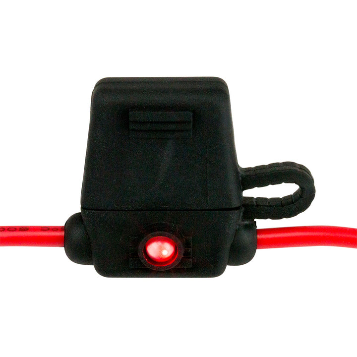 Sea-Dog ATO/ATC style inline LED fuse holder for up to 30A, featuring a fuse block and protective cover.