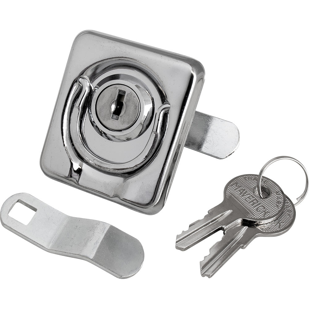 Sea-Dog surface mount locking ring pull latch in stamped 304 stainless steel and die cast zinc, ideal for secure boat hatches.