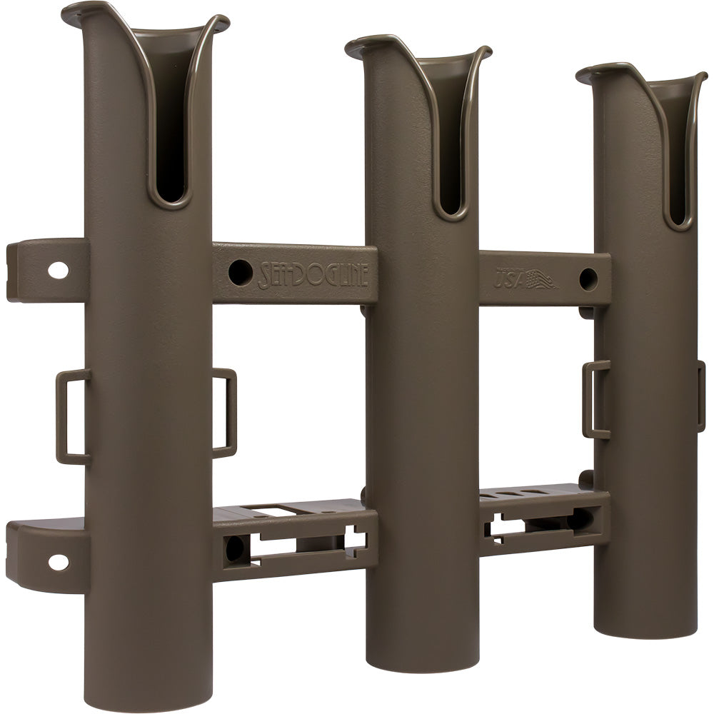 Sea-Dog Triple Threat Three Pole Rod Holder in flat dark earth, designed for secure fishing rod storage on boats.