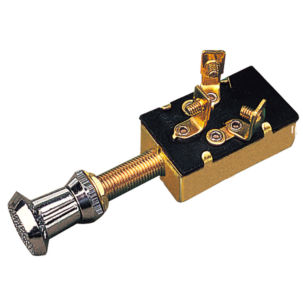 Sea-Dog 3-position 1-circuit push-pull switch in stamped brass, ideal for marine electrical applications.
