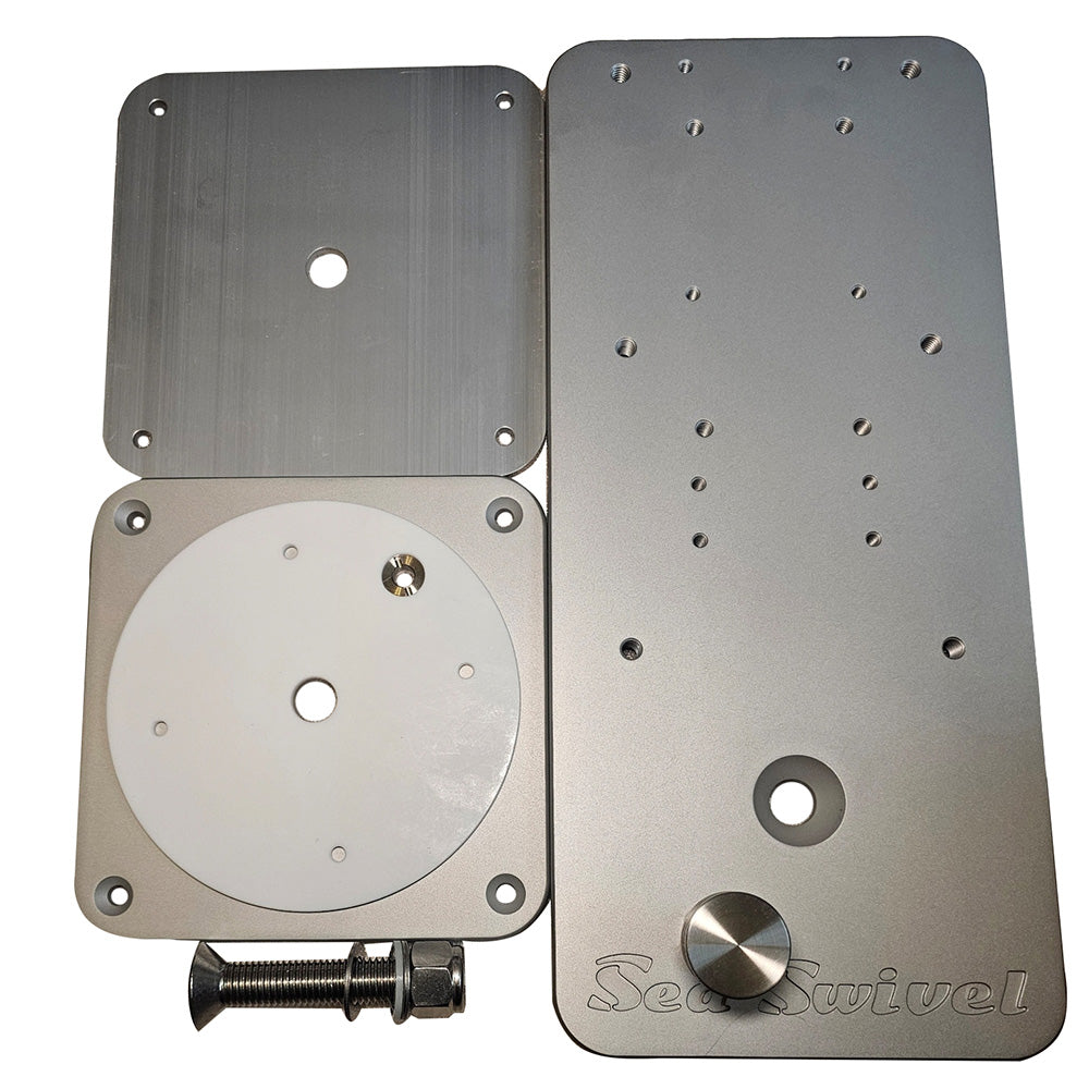 Sea Swivel trolling motor mount compatible with Minn Kota, Garmin, Rhodan, and Power Pole bow-mount trolling motors.