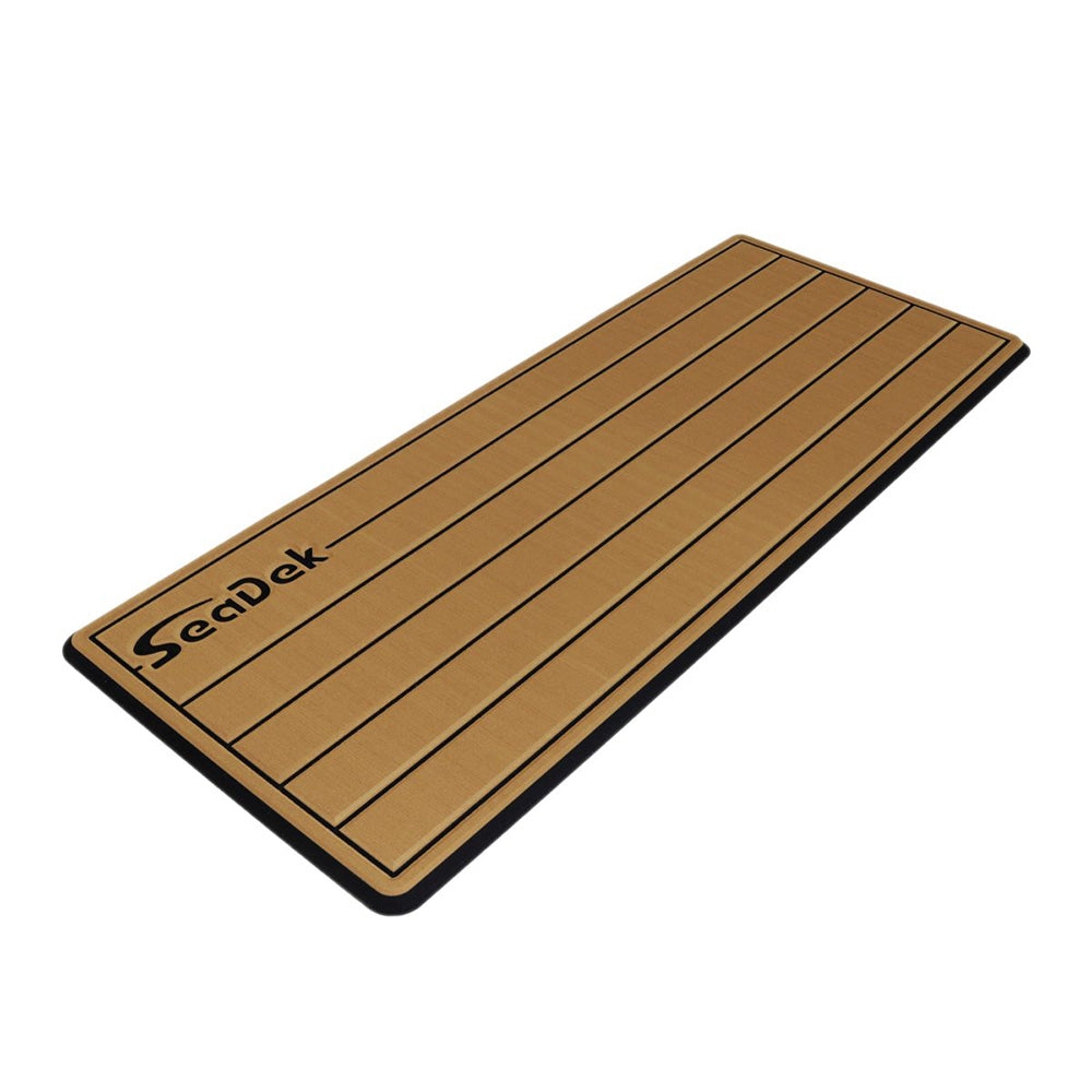 SeaDek 14x36-inch dual density small teak helm pad with SeaDek logo, brushed mocha and black textured deck or galley surface.