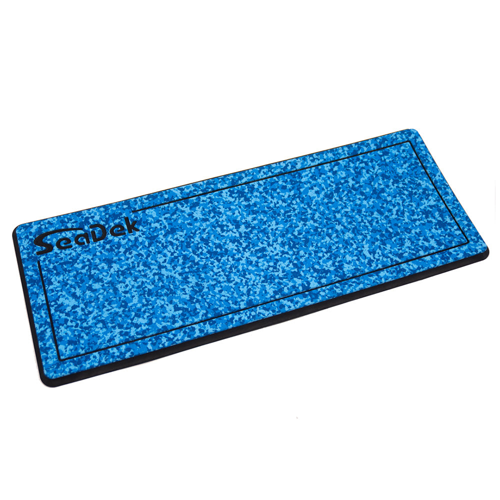 SeaDek 16x39 inch dual density large helm pad with SeaDek logo, brushed texture, aqua camo and black colors for boat deck or galley.