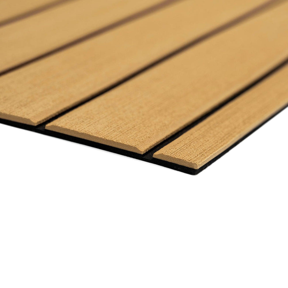 SeaDek 40x80-inch teak full sheet with brushed texture in camel and black, designed for deck or galley applications.