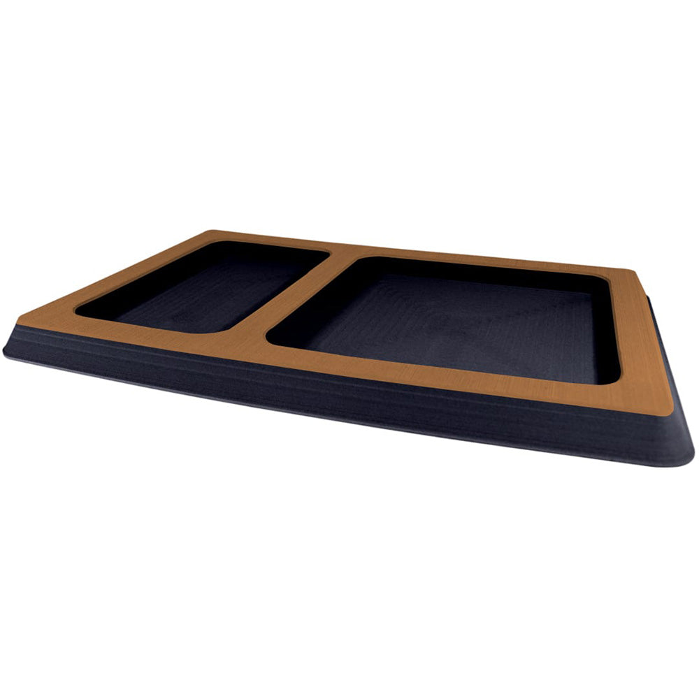 SeaDek Combo Dash Pocket for deck and galley, in Mocha and Black, made by SeaDek, shown installed on boat dashboard.
