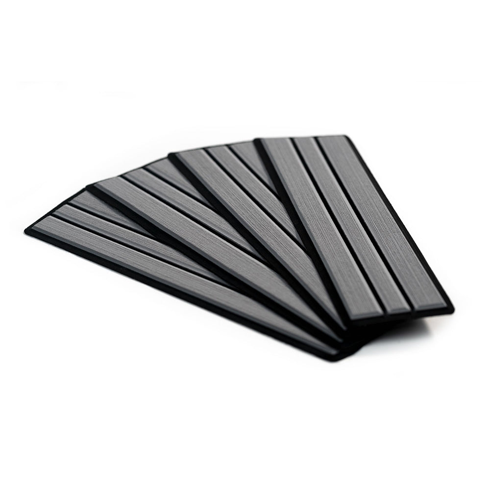 SeaDek Faux Teak 4-Piece Step Kit for boat deck and galley, Storm Grey and Black color, made by SeaDek