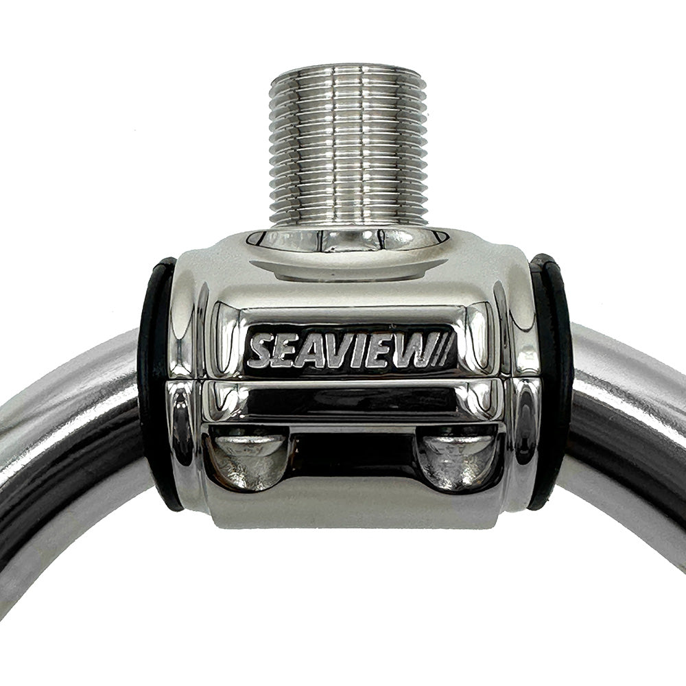 Seaview stainless steel antenna rail mount for 1" to 1-1/4" rails, durable marine-grade antenna mounting accessory.