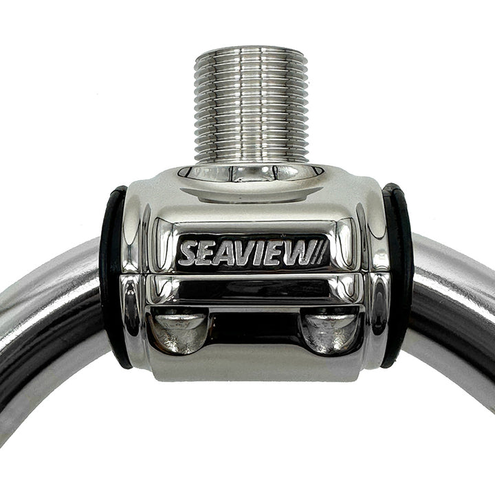 Seaview stainless steel antenna rail mount for 1" to 1-1/4" rails, durable marine-grade antenna mounting accessory.