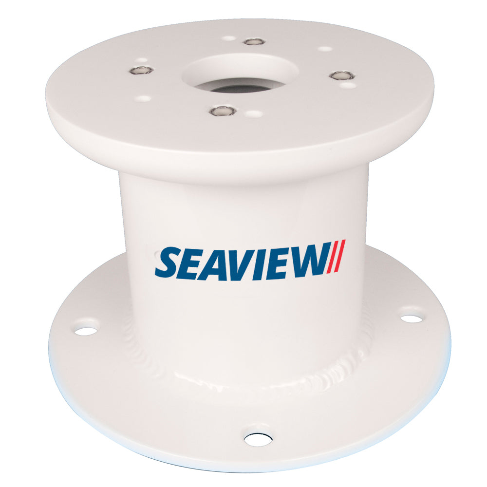 Seaview 5" thermal camera mount for FLIR M-Series or Raymarine T-Series radar and TV mounts, shown installed on a boat.