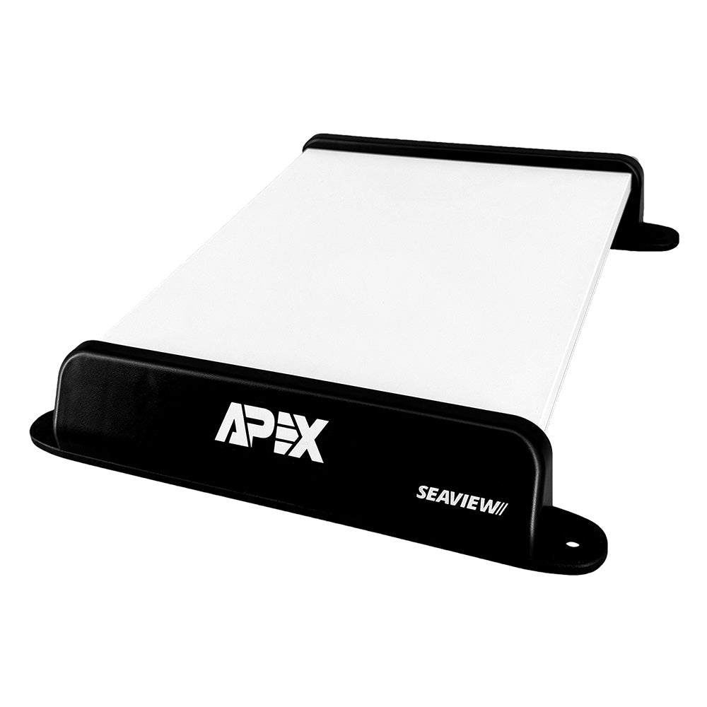 Seaview APEX surface mount for Starlink Mini, black radar and TV mount shown on a wall, durable and compact design.
