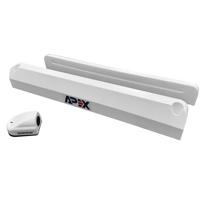 Seaview APEX surface mount for Starlink Standard Gen 3 antenna, radar and TV mount, shown with mounting hardware and antenna attachment.