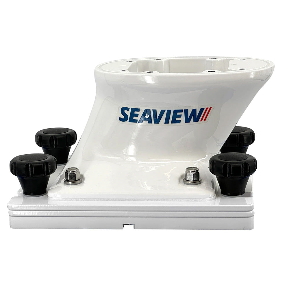 Seaview white removable base for radar and TV mounts with 7x7 base plate, designed for pedestal mounting.