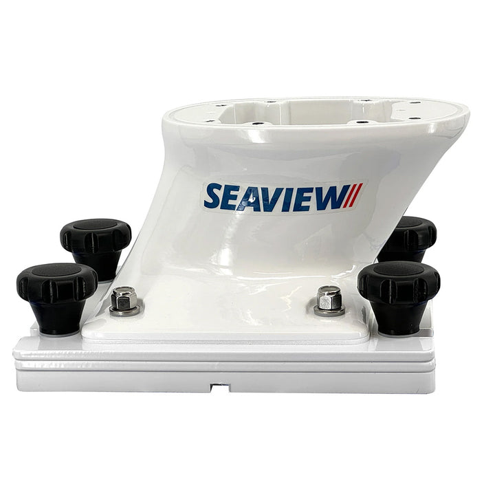 Seaview white removable base for radar and TV mounts with 7x7 base plate, designed for pedestal mounting.
