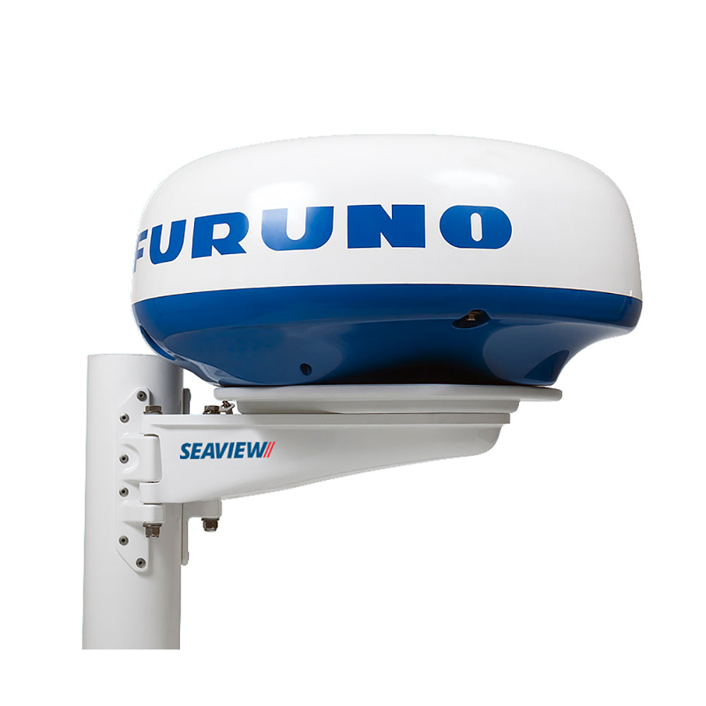 Seaview SM-18-U universal mast mount platform for 12-18 inch radome, radar and TV mount, shown on a boat mast.