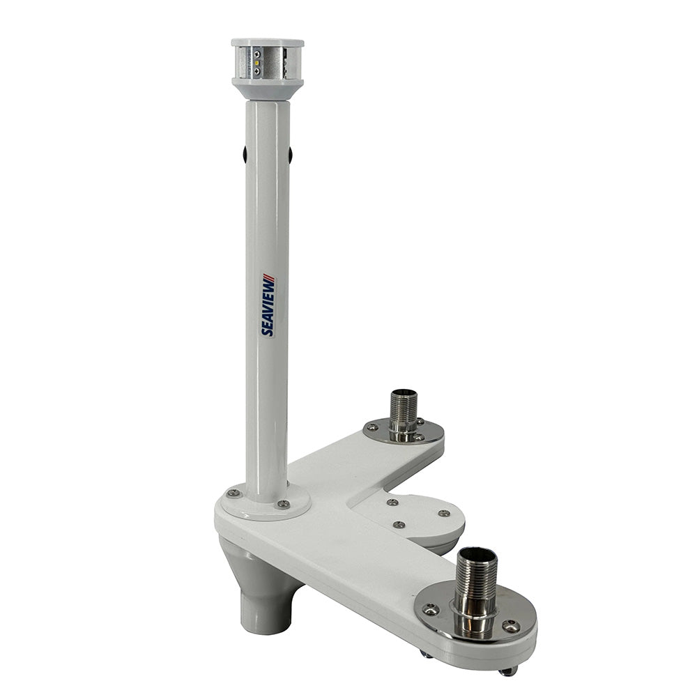 Seaview triple mount adapter with C5 LED light, 12-inch threaded post, compatible with GPS units, for radar and TV mounting.