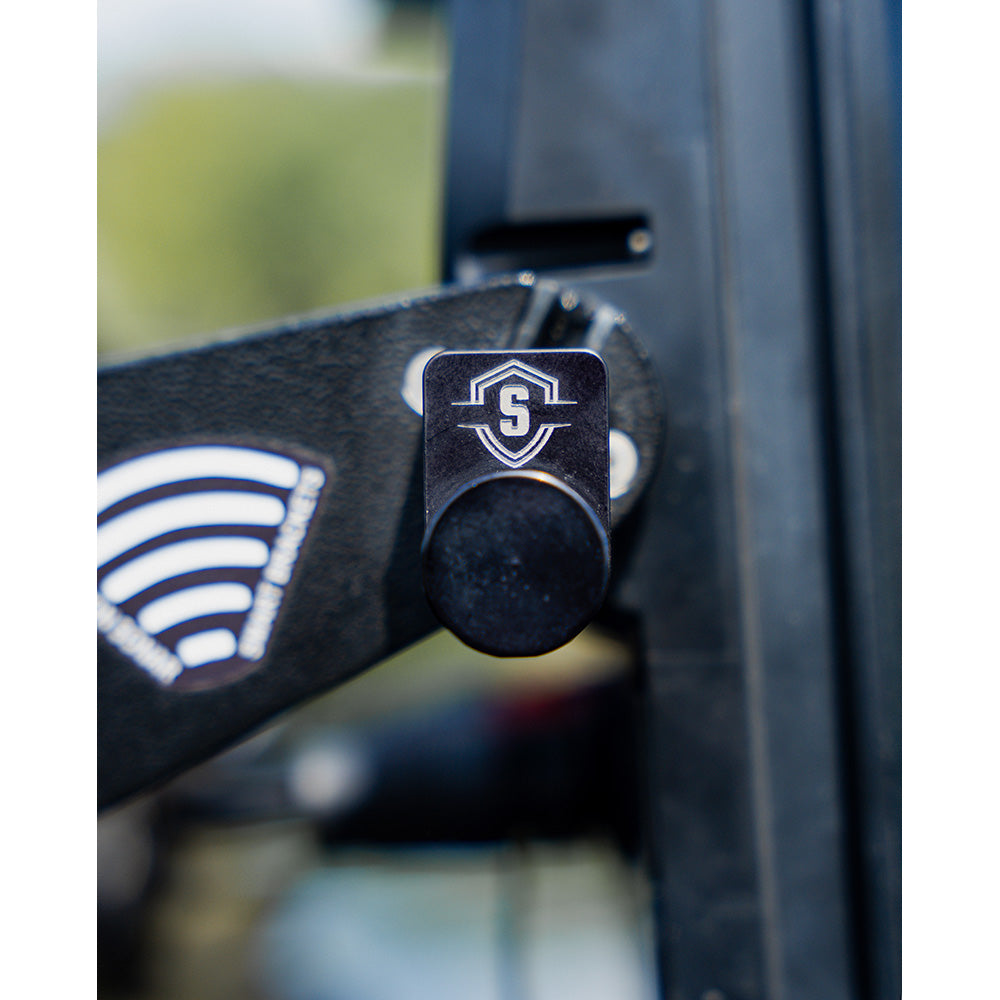 Secure Outdoors Elite Lock for trolling motors, dual, universal fit, black, outdoor trolling motor accessory.