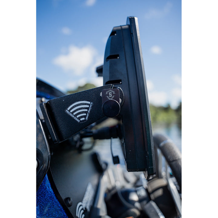 Secure Outdoors Elite Lock for trolling motors, dual universal black lock with key, outdoor trolling motor accessory.