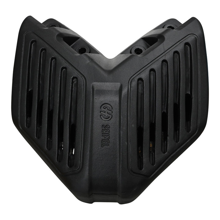 Seipel Marine EVA corner dock fender attached to a boat dock, providing protection against boat and dock contact.