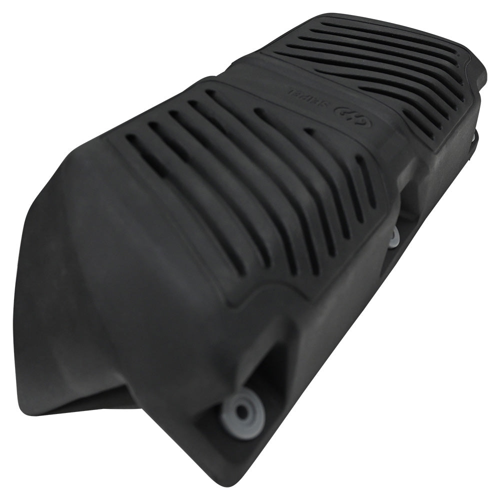 Seipel Marine EVA permanent dock fender, durable marine bumper for boat docks, with a black rubber-like surface and mounting holes.