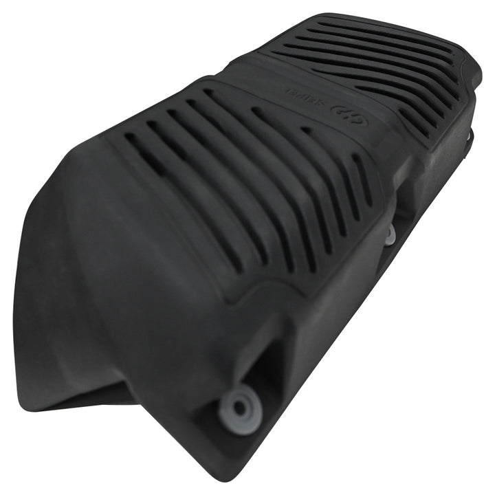 Seipel Marine EVA permanent dock fender, durable marine bumper for boat docks, with a black rubber-like surface and mounting holes.