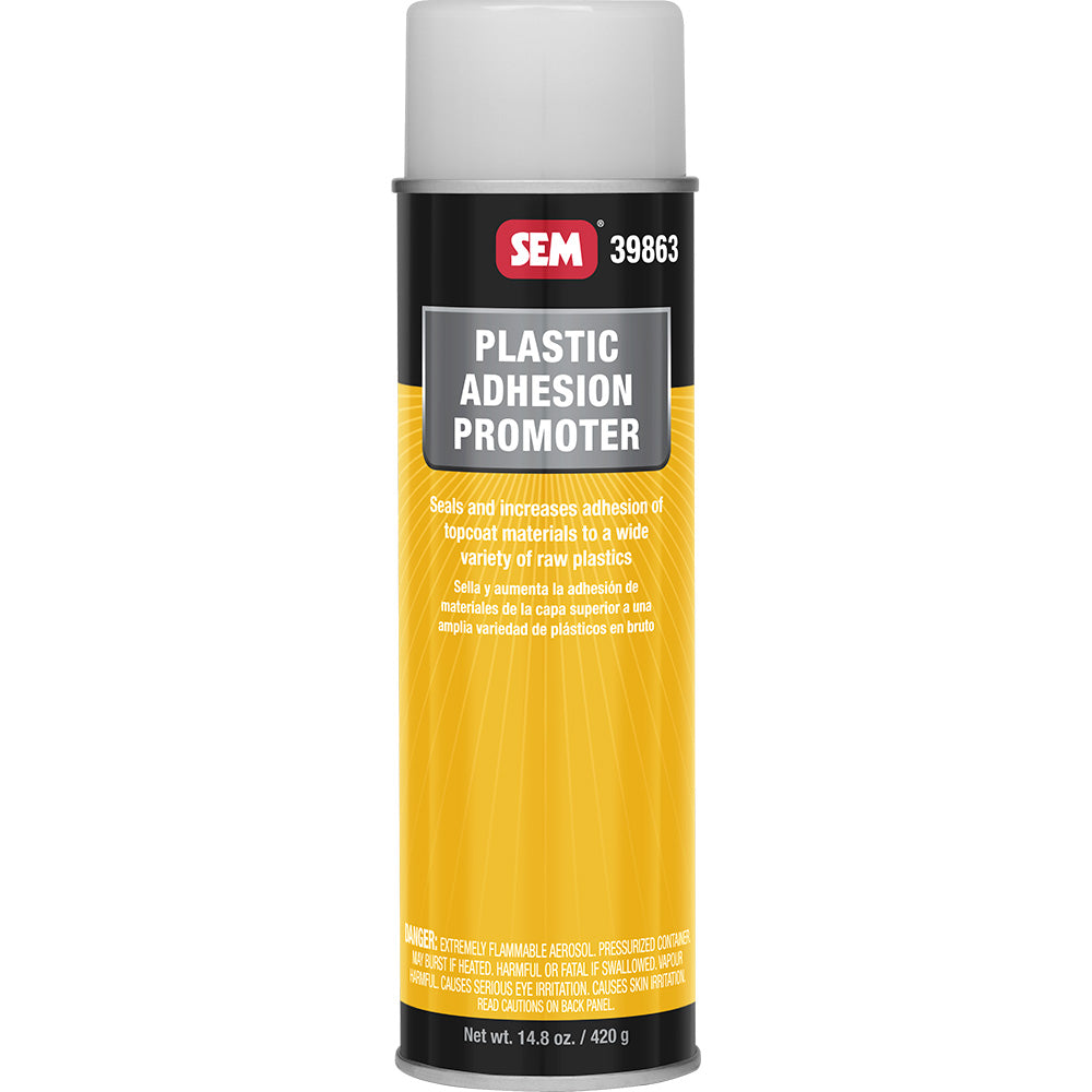 SEM Plastic Adhesion Promoter 16oz aerosol can, a plastic adhesion enhancer accessory for automotive applications.