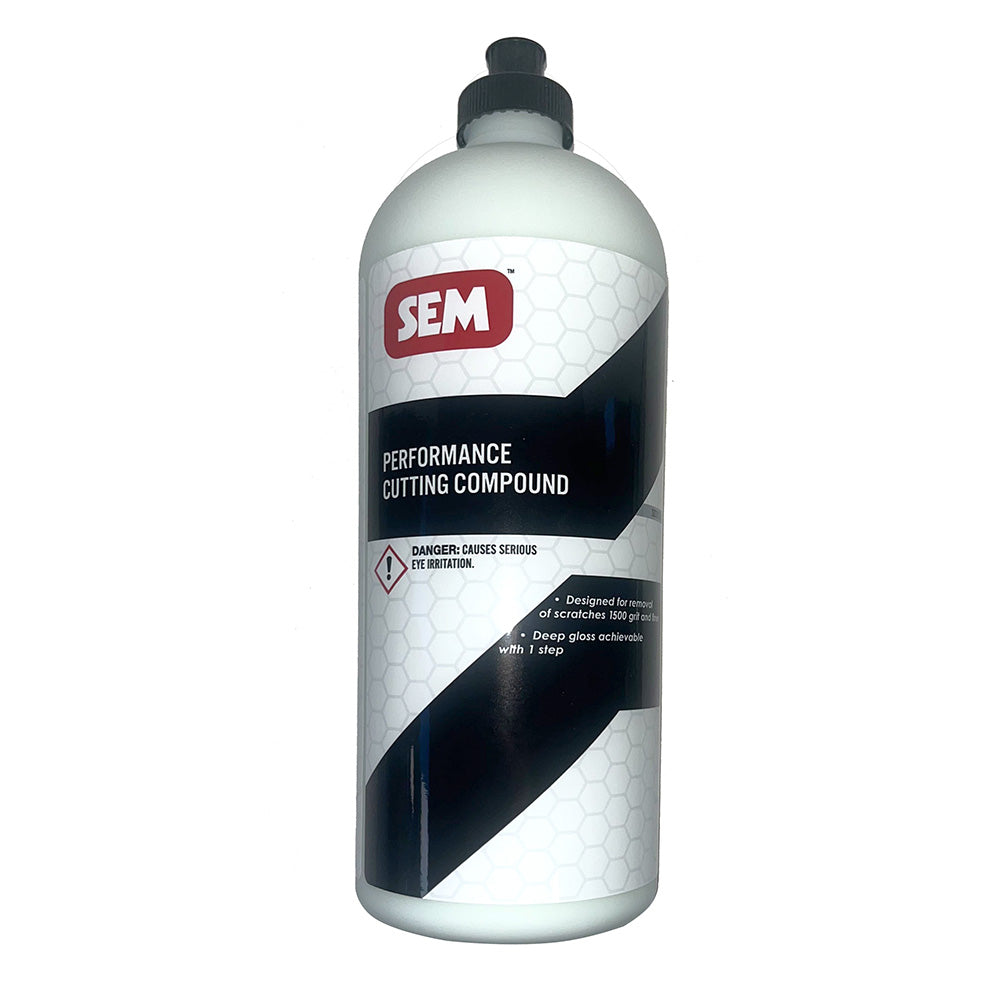 SEM Performance Cutting Compound 1 Quart for cleaning and polishing, shown in a clear container with a smooth, white paste inside.