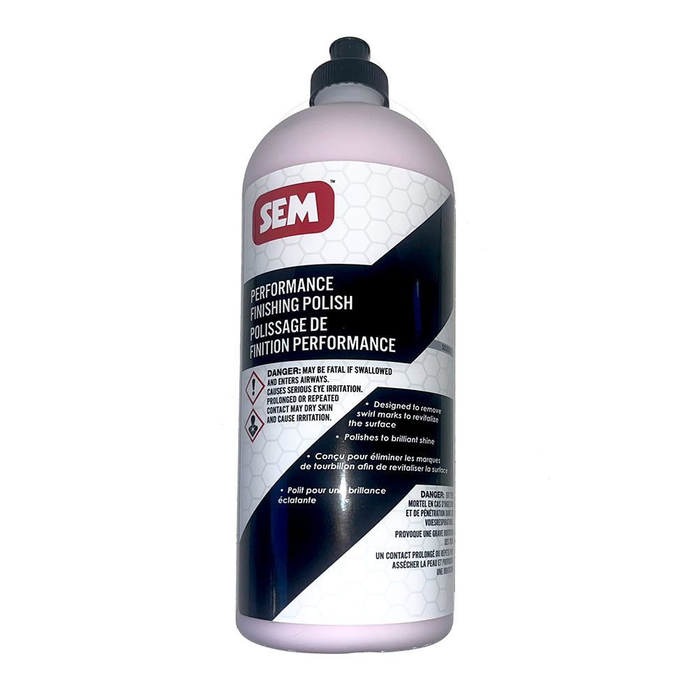 SEM Performance Finishing Polish in a 1-quart container, designed for cleaning and polishing automotive surfaces.