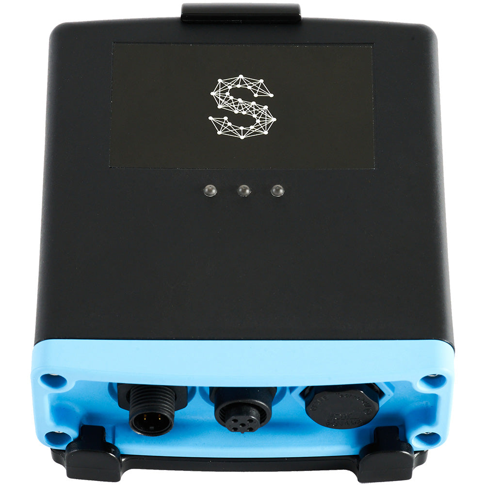 Sensar Marine boat monitor with bilge sentry security system showing digital display and control panel on a boat dashboard.