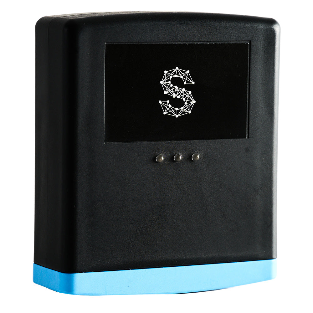 Sensar Marine boat monitor with Bilge Sentry security system, featuring digital display and sensors for marine vessel safety.