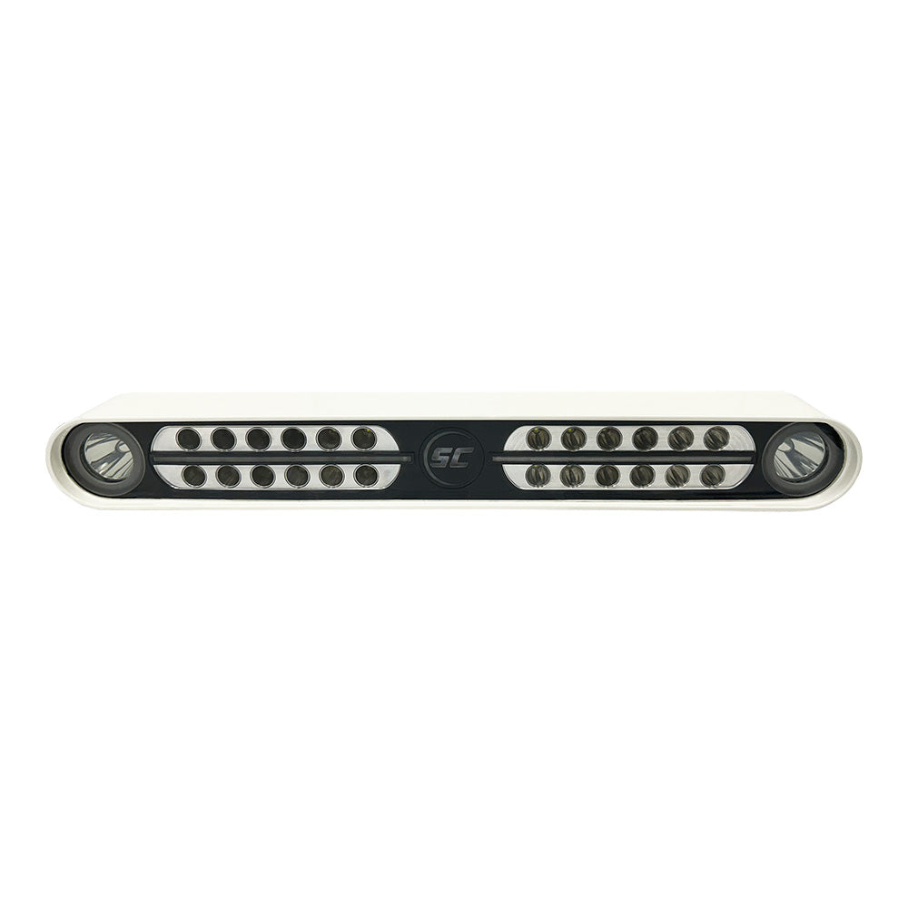 Shadow-Caster Eagle Ray LED Light Bar with white housing, dual optics flood and spreader lights for off-road or marine use.
