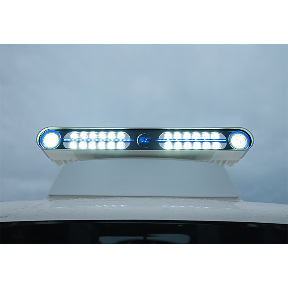 Shadow-Caster Eagle Ray LED Light Bar with white housing, dual optics, flood and spreader light for off-road or automotive use.