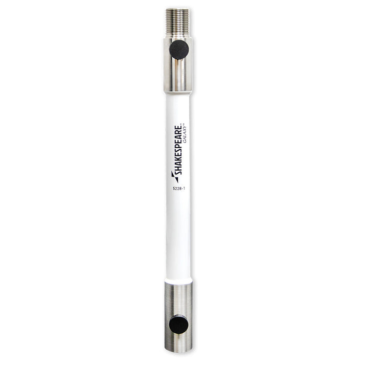 Shakespeare 1 ft. antenna extension showing a silver metal extension piece for marine or radio antennas.