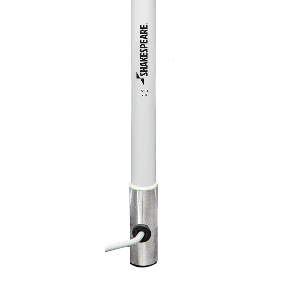 Shakespeare 5101 8 Classic VHF antenna in white with 15-foot RG-58 cable, designed for marine or radio communication.