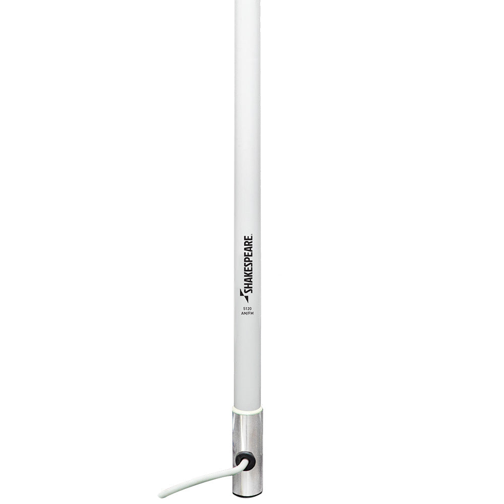Shakespeare 5120 8-foot AM/FM antenna for radio reception, black outdoor antenna with mounting hardware.