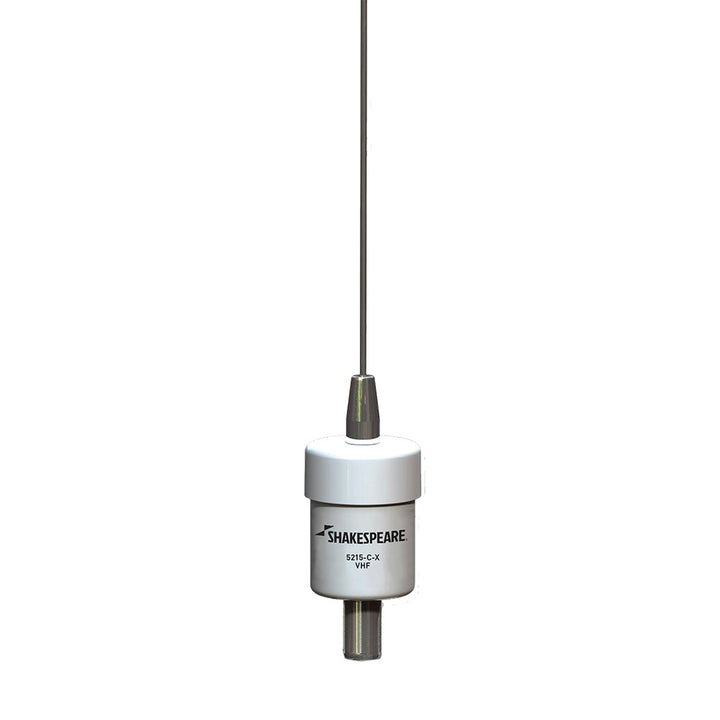 Shakespeare 5215-C-X 3-foot VHF antenna for marine radios, black color with mounting hardware and cable connection visible