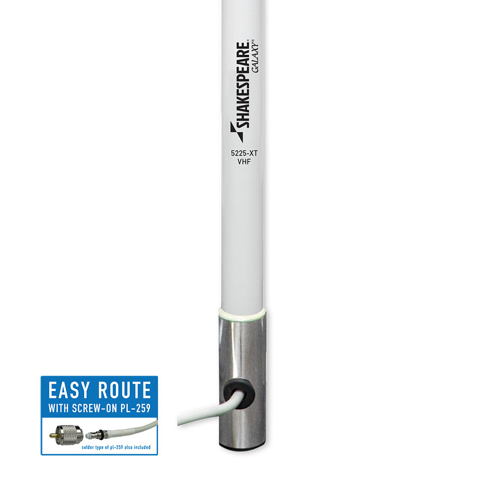 Shakespeare Galaxy 5225-XT 8' VHF antenna with 6dB gain and reduced length, suitable for marine radio communication.