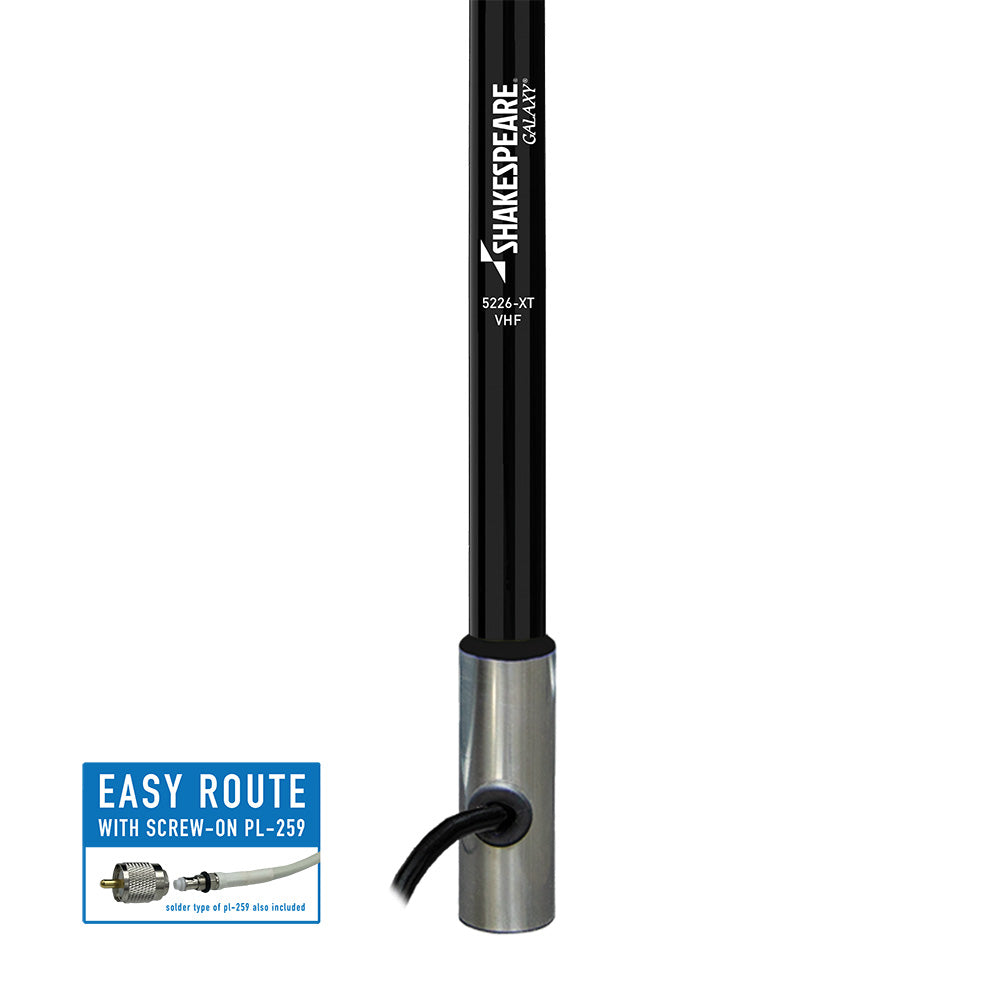 Shakespeare Galaxy 5226-XT 8-foot black VHF antenna with 6dB gain, designed for marine radio communication.