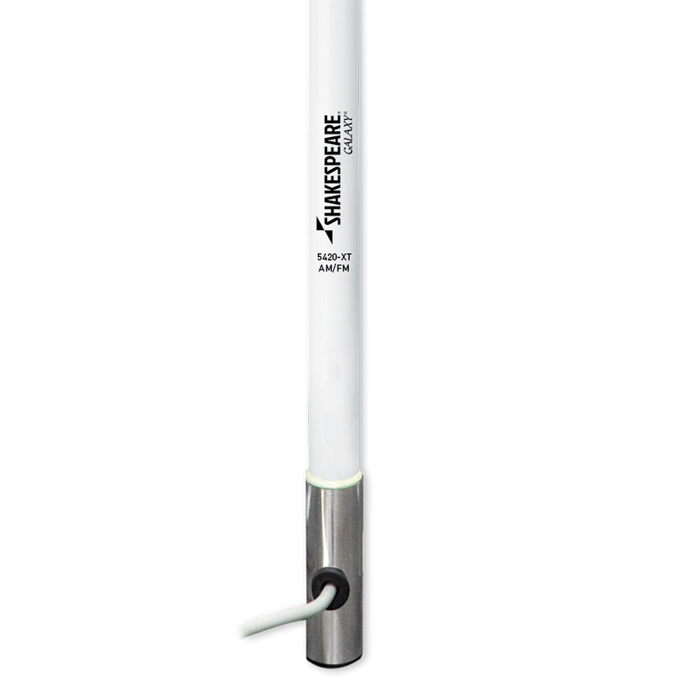 Shakespeare Galaxy 5420-XT 4-foot AM/FM antenna with durable design for radio reception, shown in a close-up view.