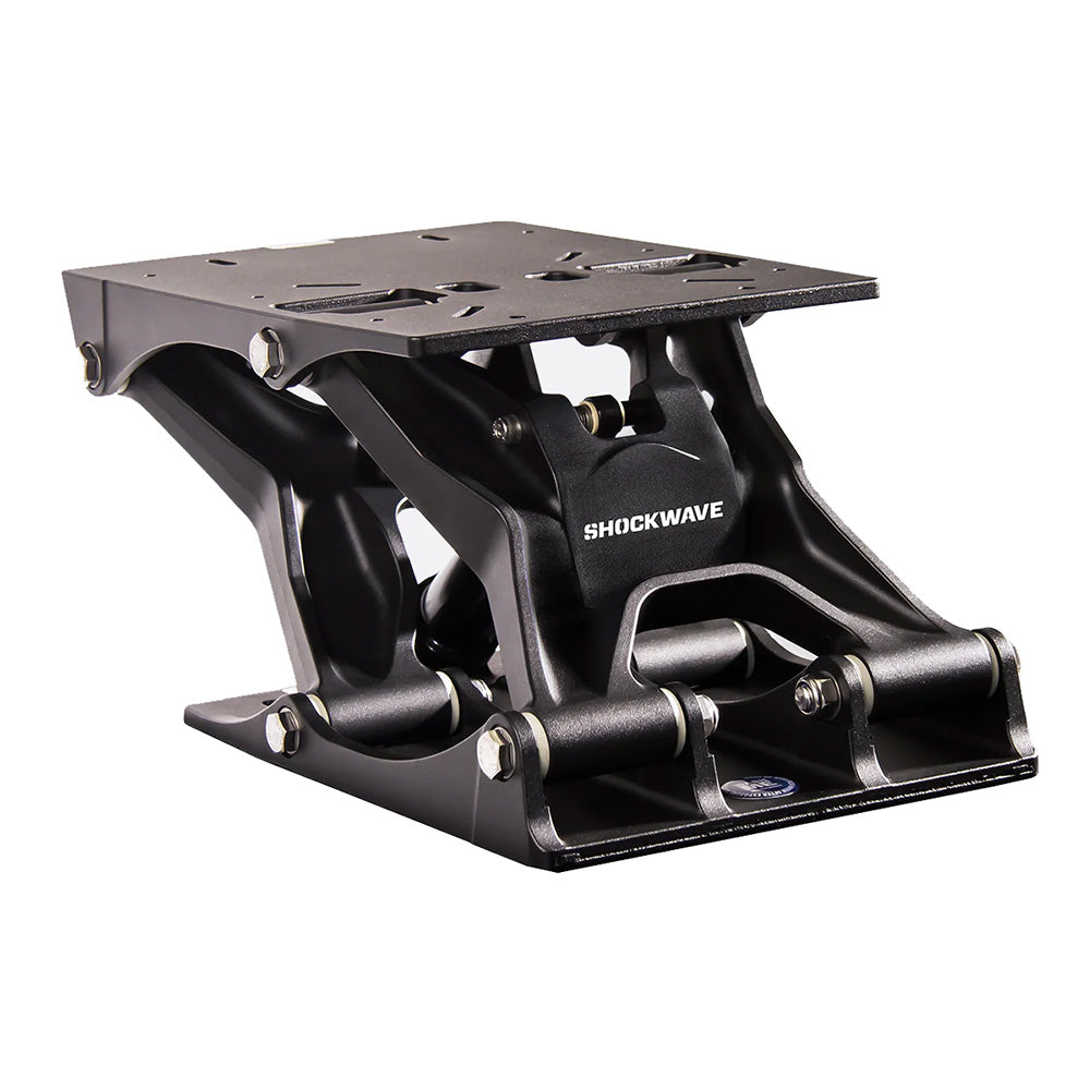 Shockwave S5-AL Suspension Base in black for seating, made by Shockwave Seats, with a sturdy, adjustable suspension design.