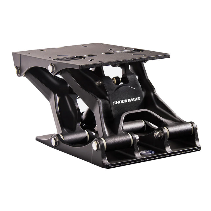 Shockwave S5-AL Suspension Base in black for seating, made by Shockwave Seats, with a sturdy, adjustable suspension design.
