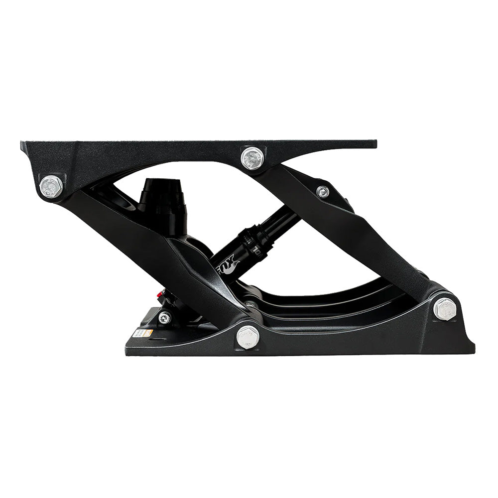 Black Shockwave S5-AL Suspension Base for seating by Shockwave Seats, shown from a front angle with mounting details.