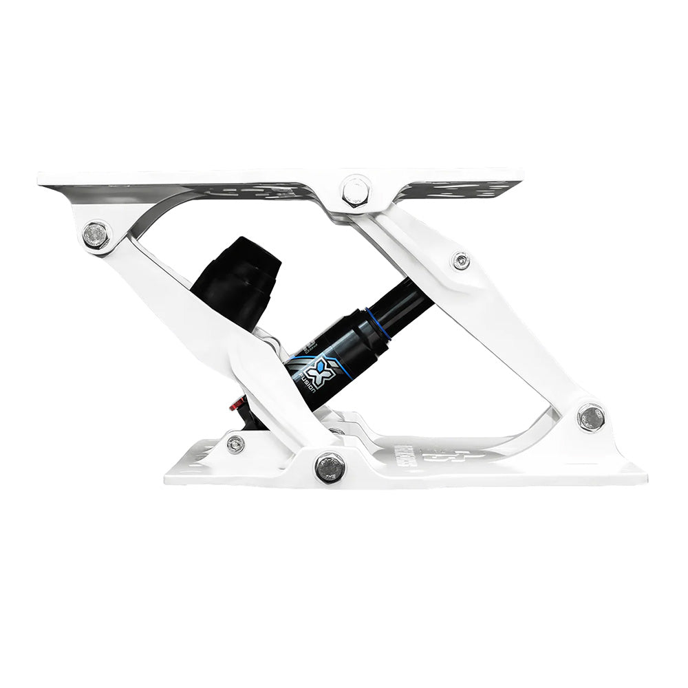 White Shockwave S5-LW Suspension Base for seating from Shockwave Seats, featuring a sturdy, adjustable suspension design.
