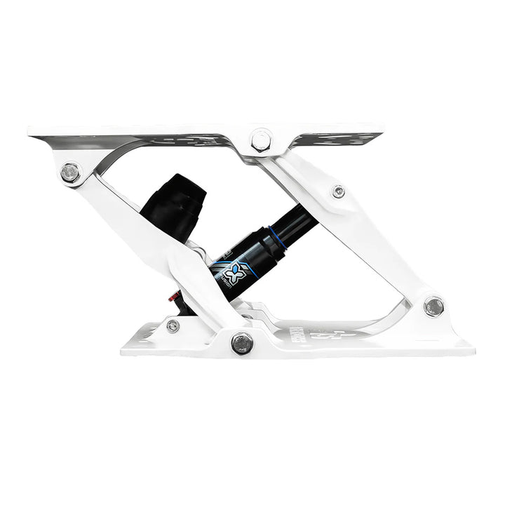 White Shockwave S5-LW Suspension Base for seating from Shockwave Seats, featuring a sturdy, adjustable suspension design.